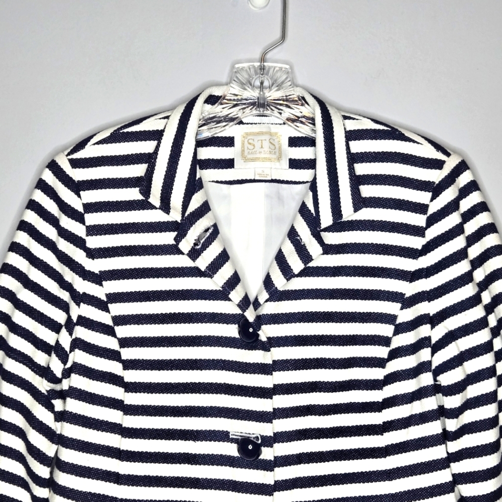 Sail to Sable Stripe Blazer Navy Blue White Stripes Nautical Luxury Size Small‎ - Picture 3 of 8